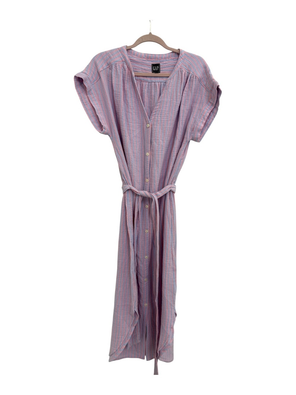 GAP Pink and Light Blue Striped Button-Front Gauze Dress